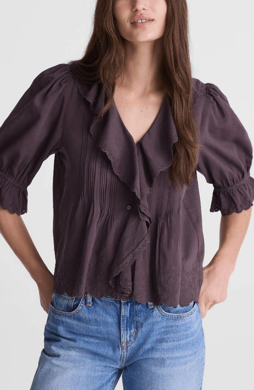 Madewell Brown The Blaire Ruffled Short Sleeve Top Women's Size Medium NWT